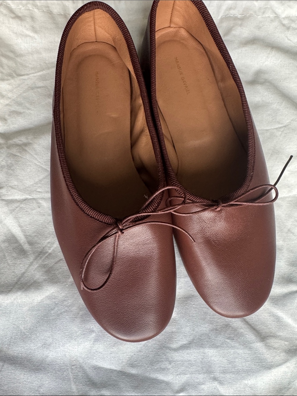 Mansur Gavriel Burgundy Leather Ballet Flats with Bow